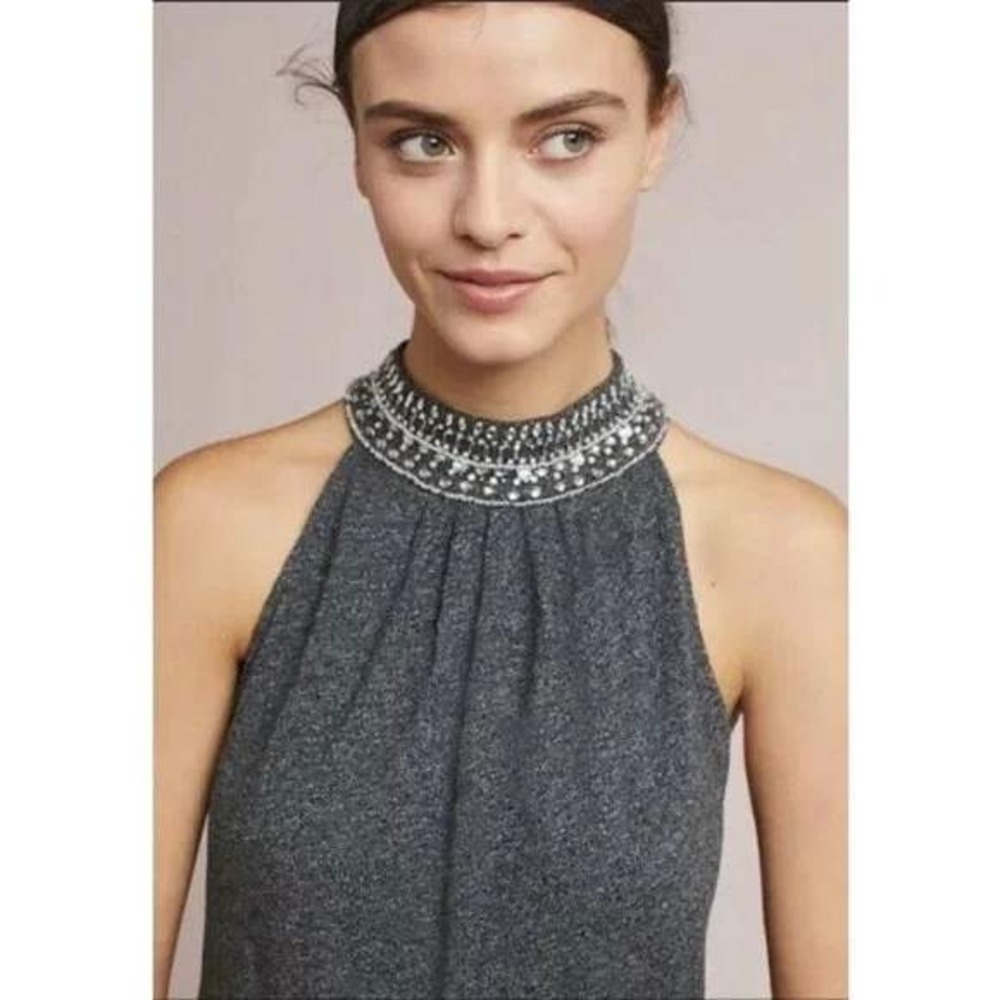 Anthropologie Vanessaโ Virginia Top Gray Beaded Cocktail Party Chic XS NWOT